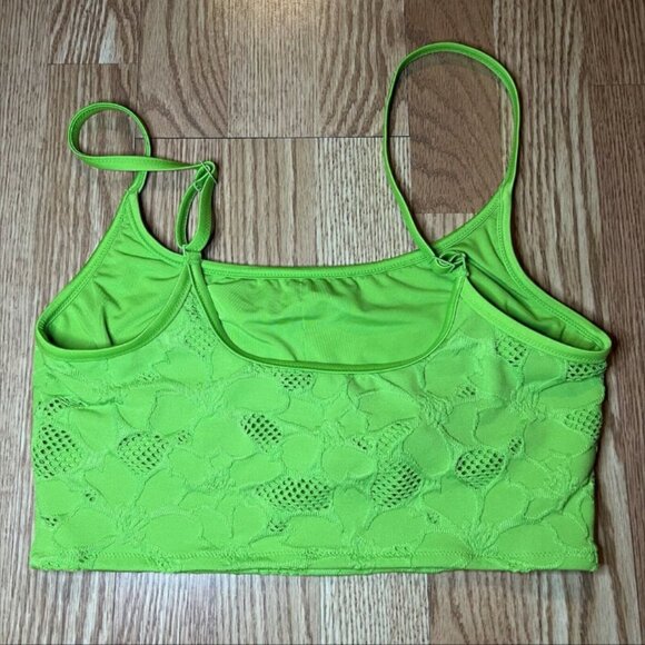 Swim Top Womens Large Green Floral Lace Halter Bathing Suit Bikini - Picture 2 of 5